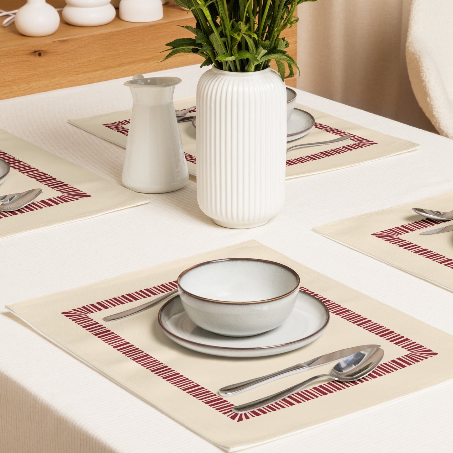 Placemat Set with Hand-painted Classic Border Motif Print, CABM-1285