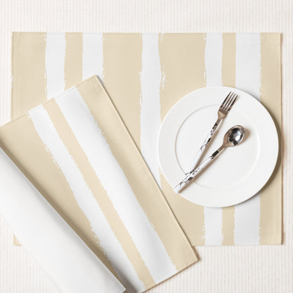 White Polyester Placemats with Hand-painted Tan Brush Stroke Print — Set of 4 #CABS-1032