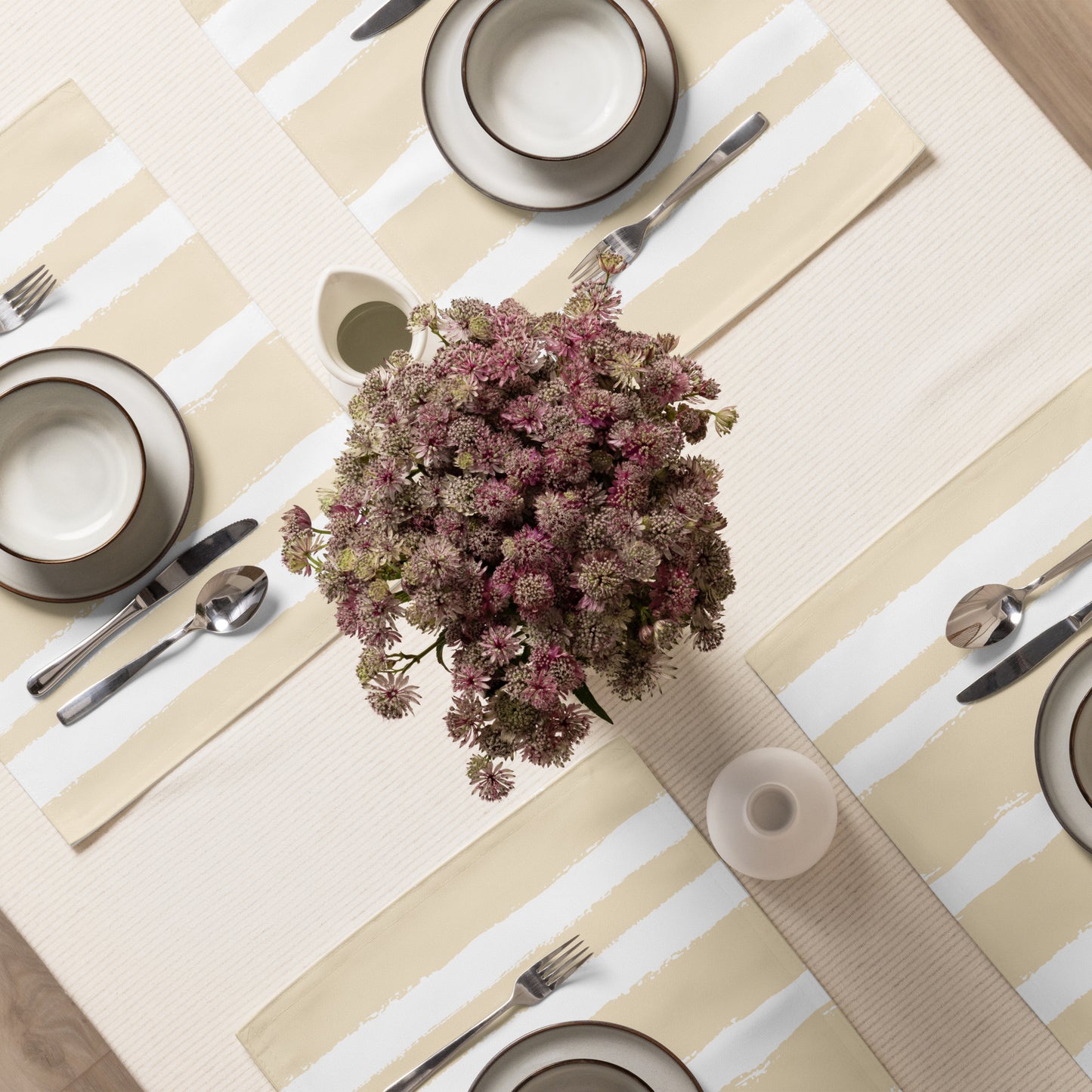 White Polyester Placemats with Hand-painted Tan Brush Stroke Print — Set of 4 #CABS-1032