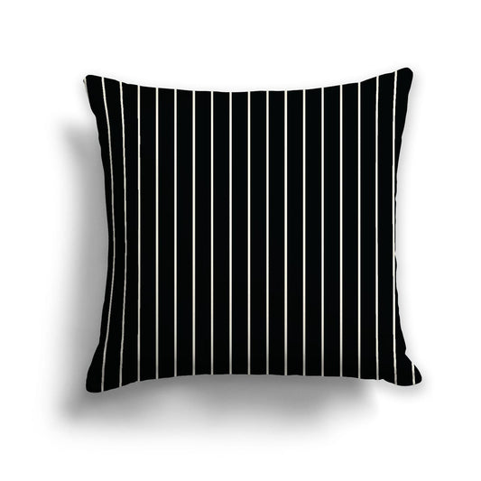 Black Cotton Canvas Cushion Covers with Fine Pale Cream Stripes on Front, CACU-CC-1013-152, 56 x 56 cm, 22 x 22 inches
