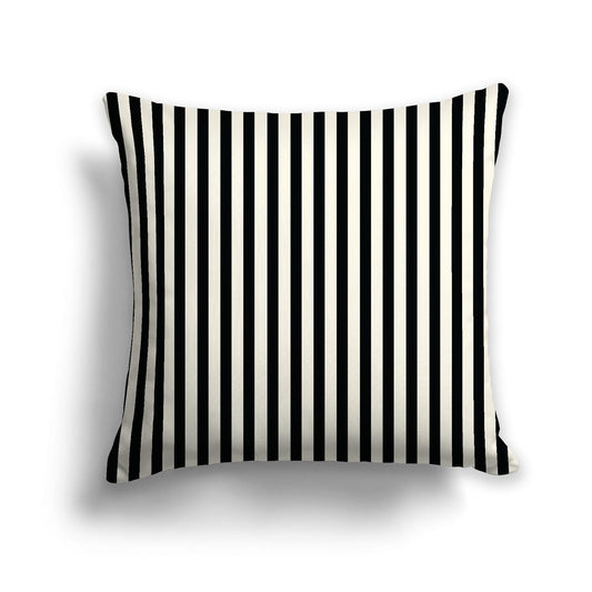 Pale Cream Cotton Canvas Cushion Covers with Thin Black Bars on Front, CACU-CC-1013-241, 56 x 56 cm, 22 x 22 inches